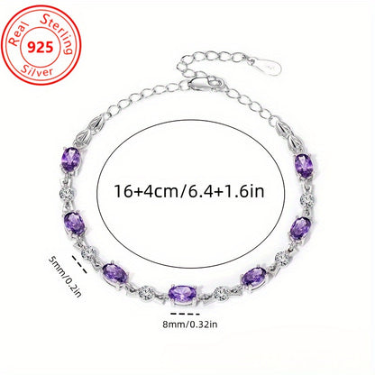 1 S925 Sterling Silvery Amethyst Bracelet - hypoallergenic - Luxury Amethyst with Plated bracelet - perfect for every occasion and Casual Attire - the perfect feminine jewelry