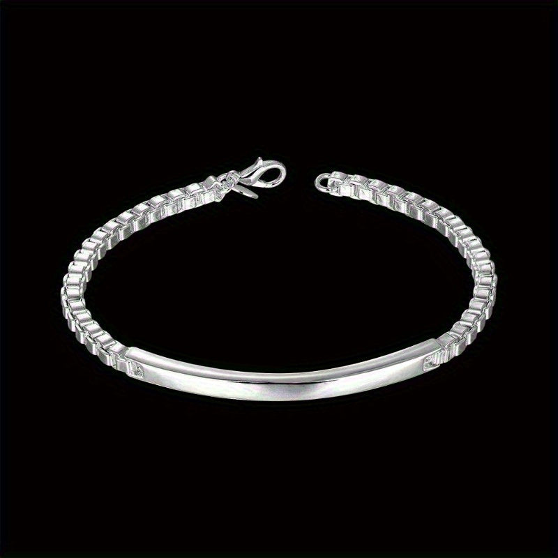 8-Inch Adjustable 925 Sterling Silver Charm Bracelet - Shiny White Bead Design, Lobster Claw Clasp - Perfect for Weddings & Parties, Ideal Couple Gift