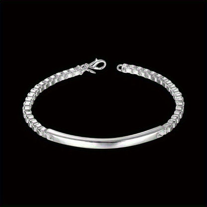 8-Inch Adjustable 925 Sterling Silver Charm Bracelet - Shiny White Bead Design, Lobster Claw Clasp - Perfect for Weddings & Parties, Ideal Couple Gift