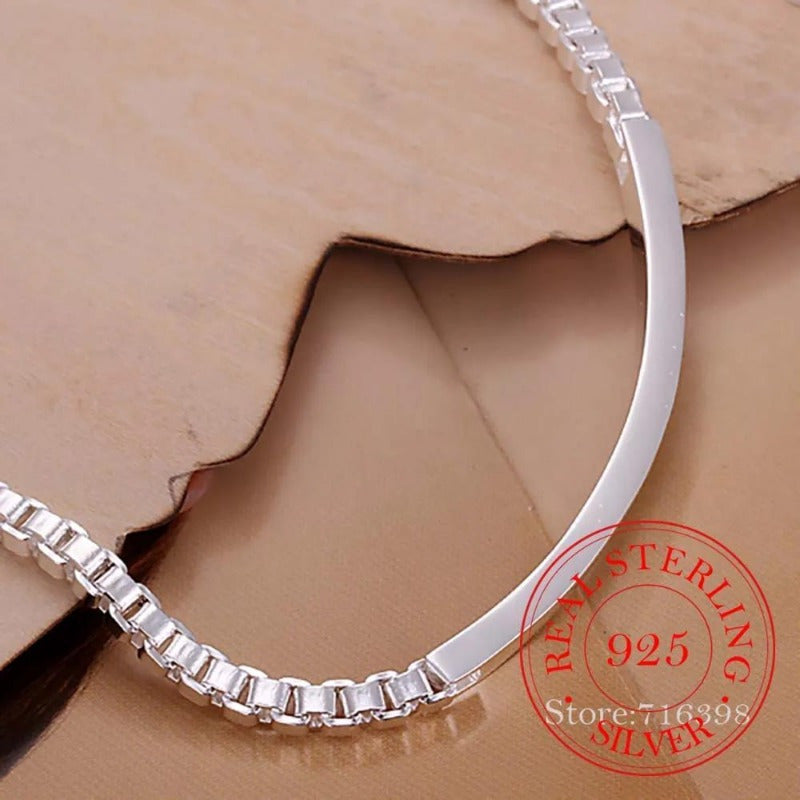 8-Inch Adjustable 925 Sterling Silver Charm Bracelet - Shiny White Bead Design, Lobster Claw Clasp - Perfect for Weddings & Parties, Ideal Couple Gift