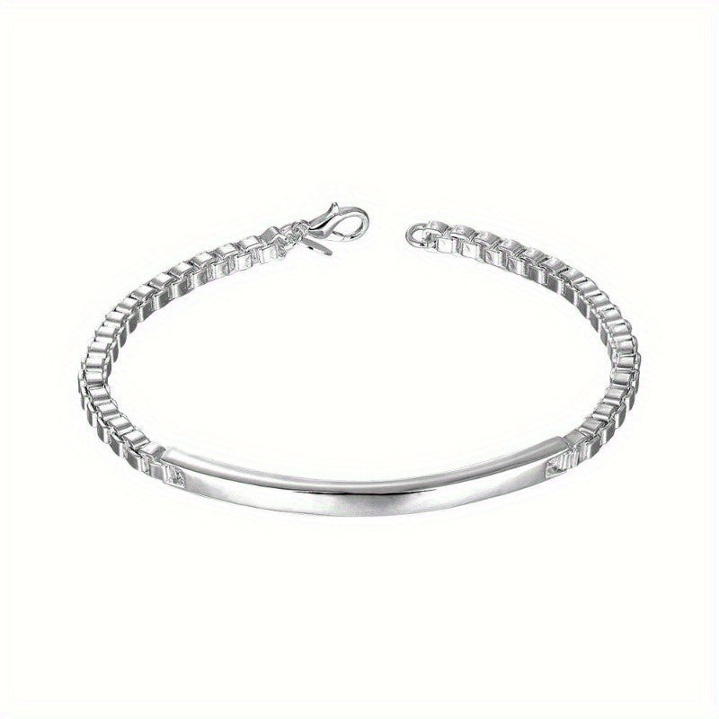 8-Inch Adjustable 925 Sterling Silver Charm Bracelet - Shiny White Bead Design, Lobster Claw Clasp - Perfect for Weddings & Parties, Ideal Couple Gift
