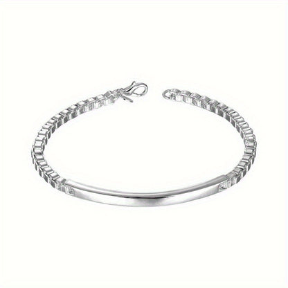 8-Inch Adjustable 925 Sterling Silver Charm Bracelet - Shiny White Bead Design, Lobster Claw Clasp - Perfect for Weddings & Parties, Ideal Couple Gift